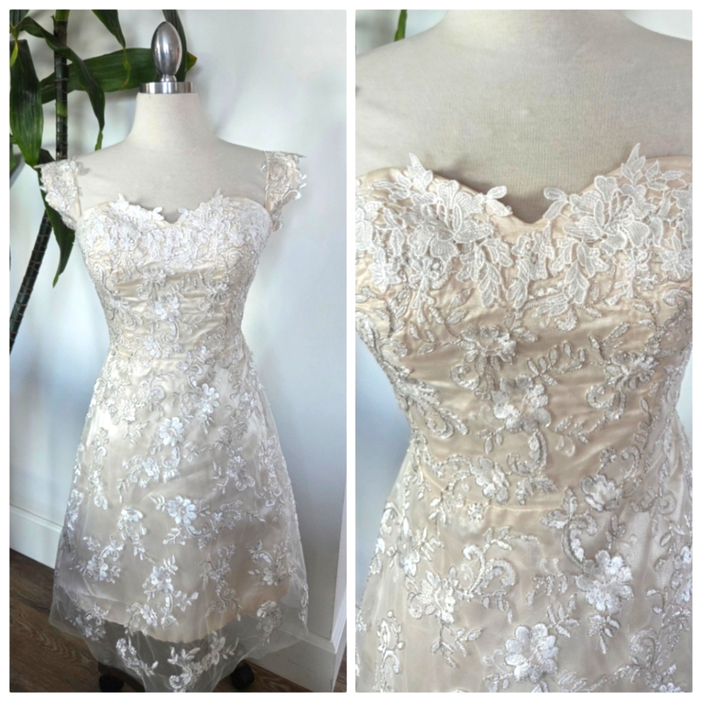 Brides Sweetheart Neckline Bustier Wedding Dress Satin Lined Embroidered Sz 8